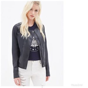 Forever 21 Navy Blue Faux Leather Jacket Size S